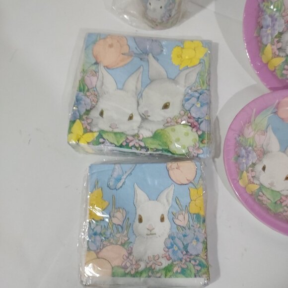 American Greetings Paper Goods Plates Napkins Cups WhiteBunny Easter Lot Vintage - Picture 2 of 6